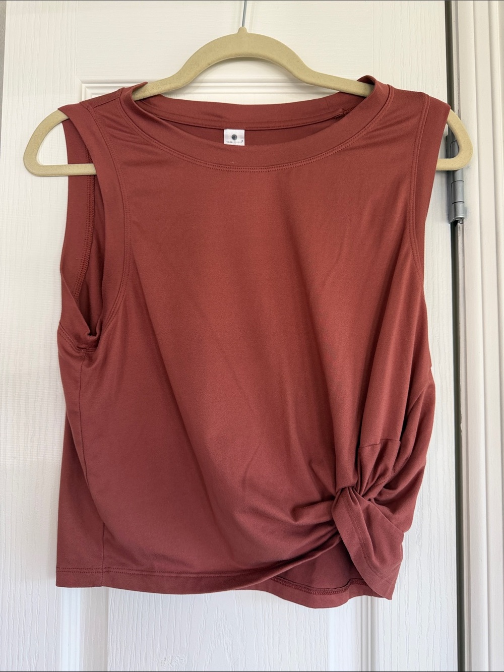 Yogalicious Sleeveless Knot-Front Tank Top - Rust Women’s Small
